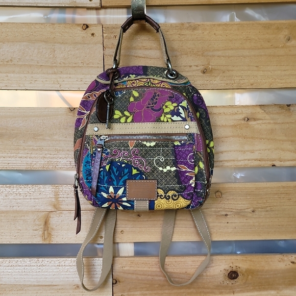 Fossil Bag/Backpack Bag. Vibrant Colorful Bag Leather & Canvas - Picture 3 of 15